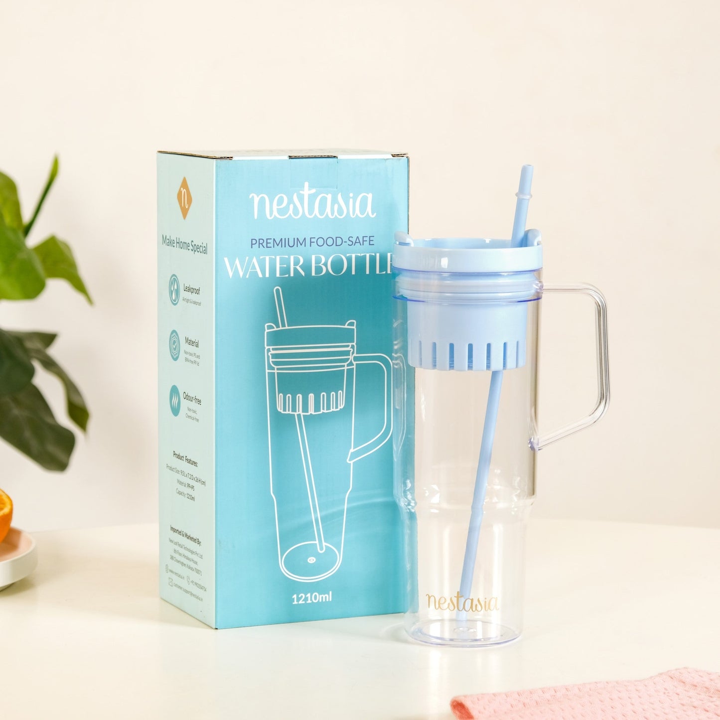 Citrify Transparent Fruit Infuser Water Bottle With Handle Ice Blue 1210ml