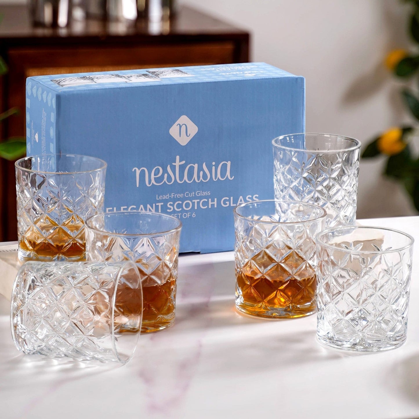 Luxury Whiskey Glass Crosshatch Pattern Set Of 6 310ml