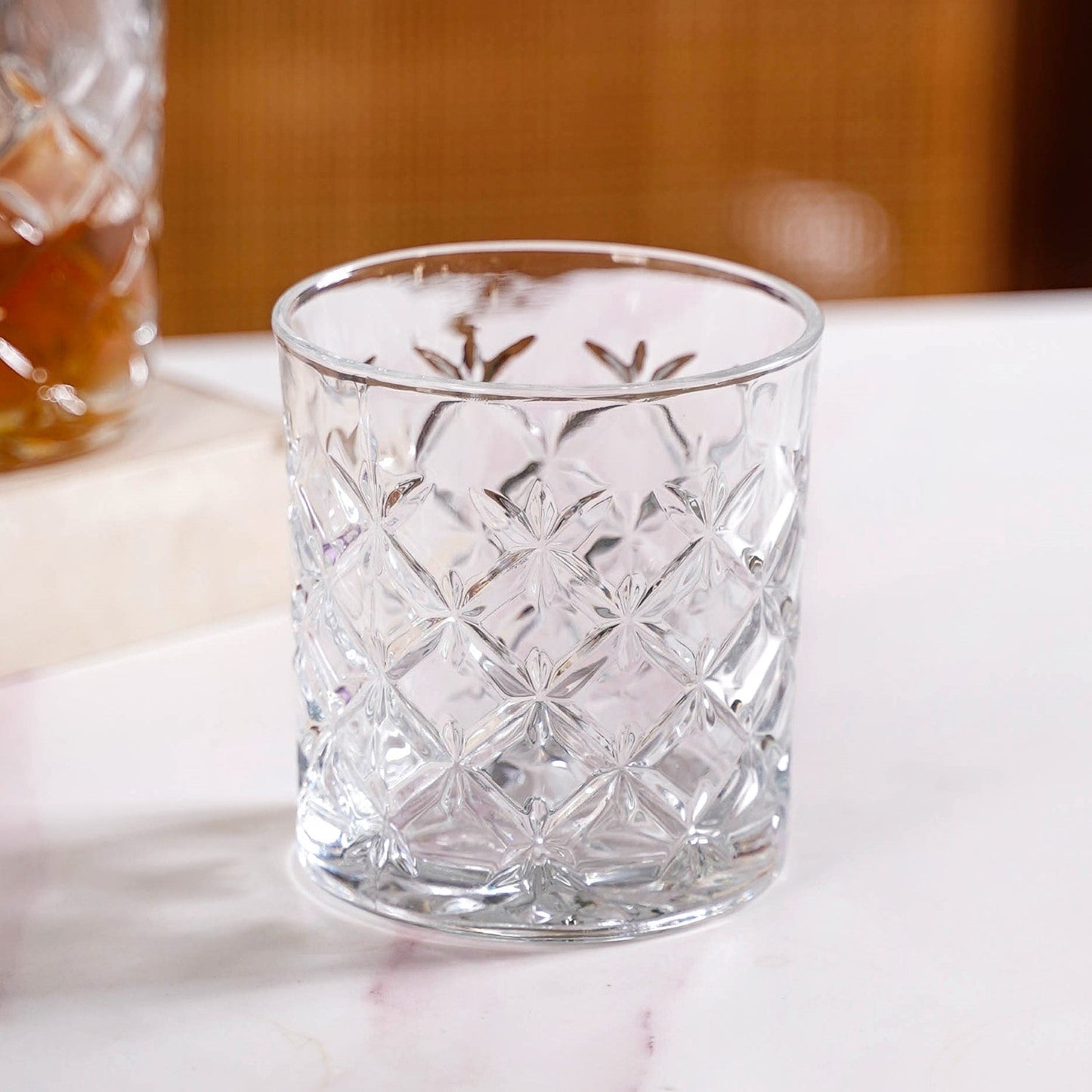 Luxury Whiskey Glass Crosshatch Pattern Set Of 6 310ml