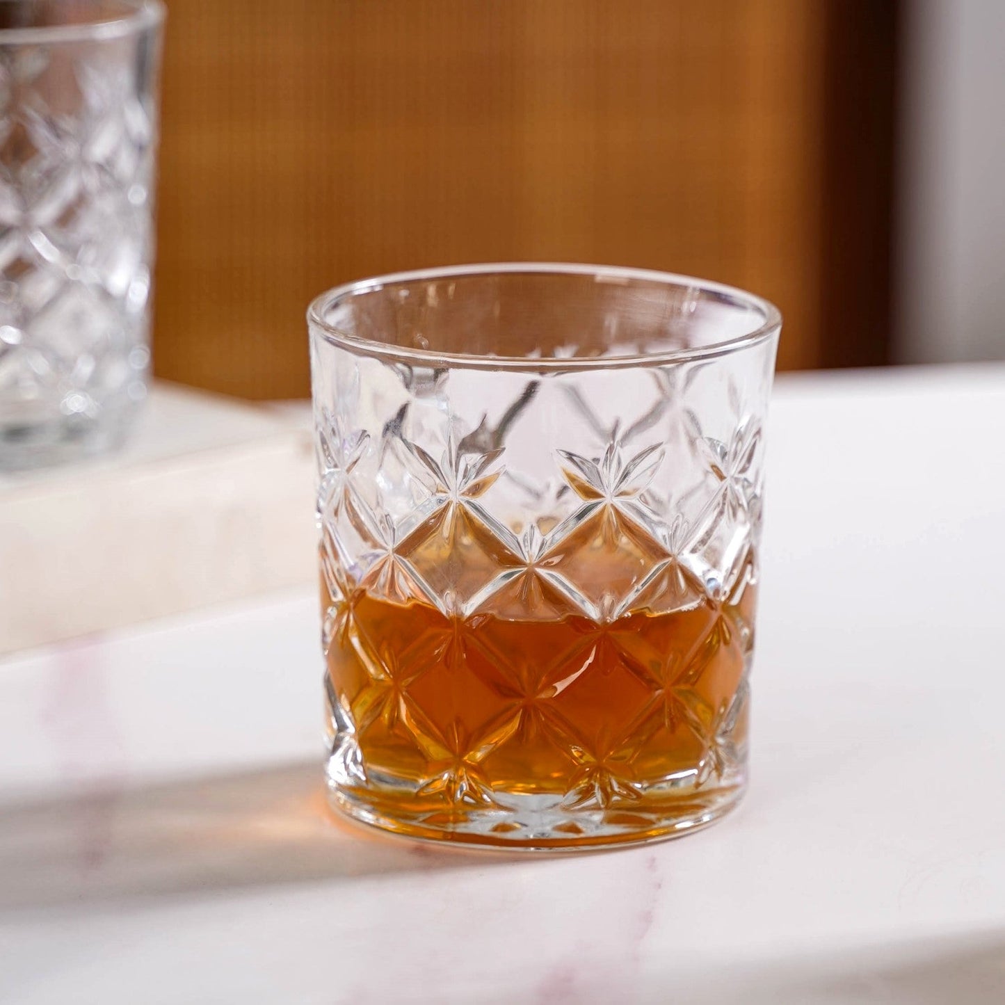 Luxury Whiskey Glass Crosshatch Pattern Set Of 6 310ml