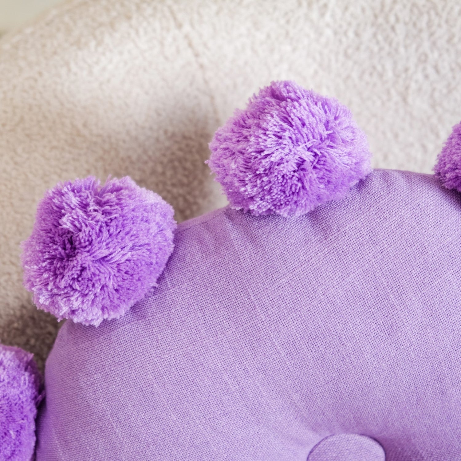 Pom Pom Round Sofa Cushion Purple 17 Inch