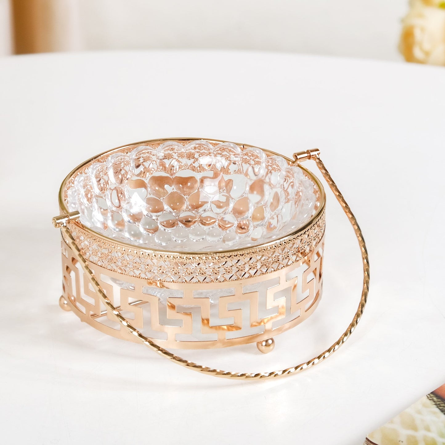 Gold Ornate Detachable Decorative Trinket Bowl With Handle