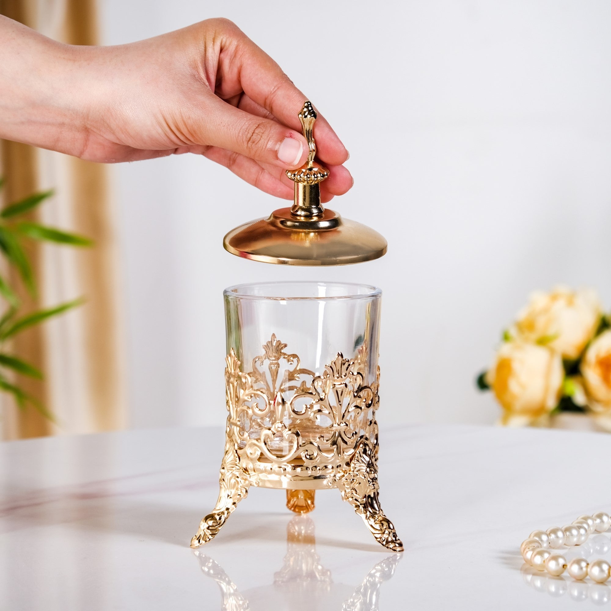 Ornate Vintage Decorative Glass Jar With Lid