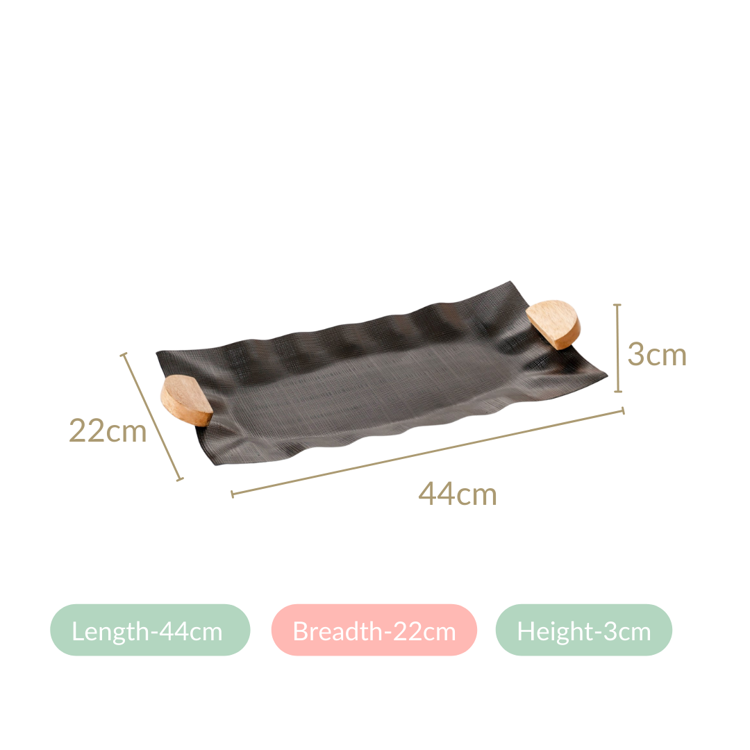 Metal Wood Fusion Serving Tray Black 17x8 Inch
