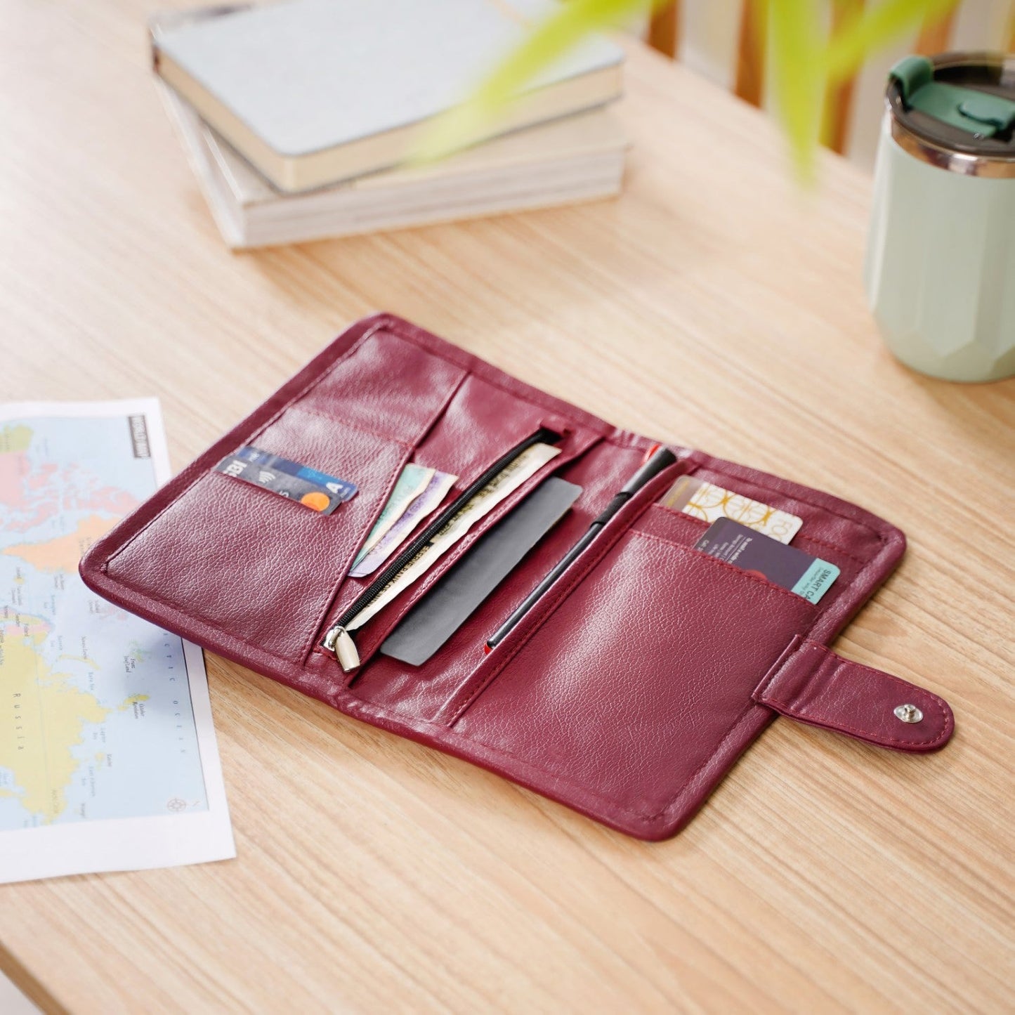 Maroon Travel Passport Wallet