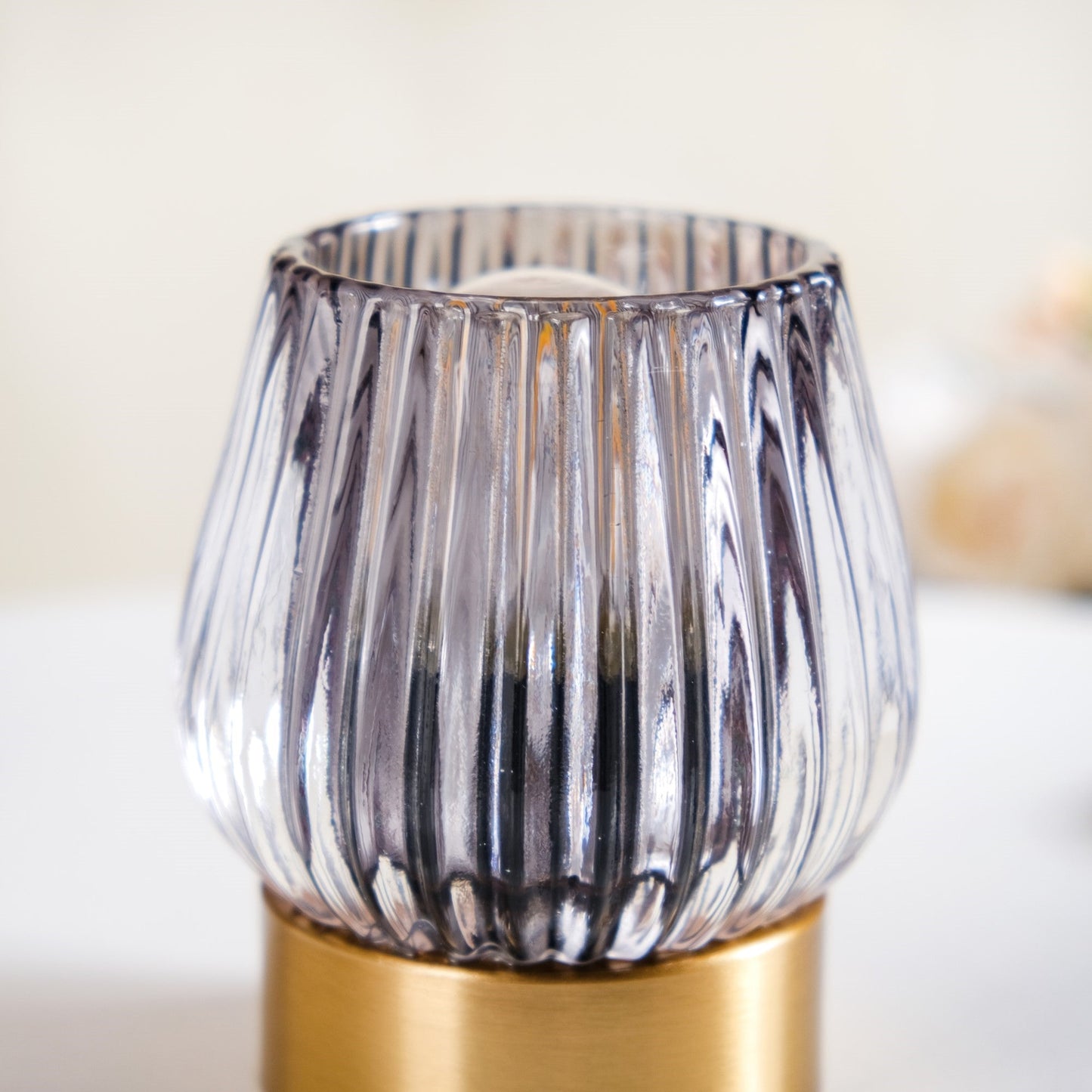 Grey Glass Tulip Battery Lamp With LED Light Bulb
