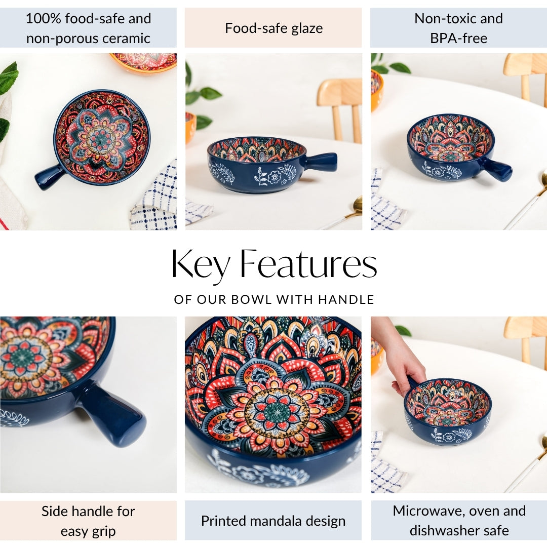 Mandala Melange Dish Bowl With Handle Blue 600ml