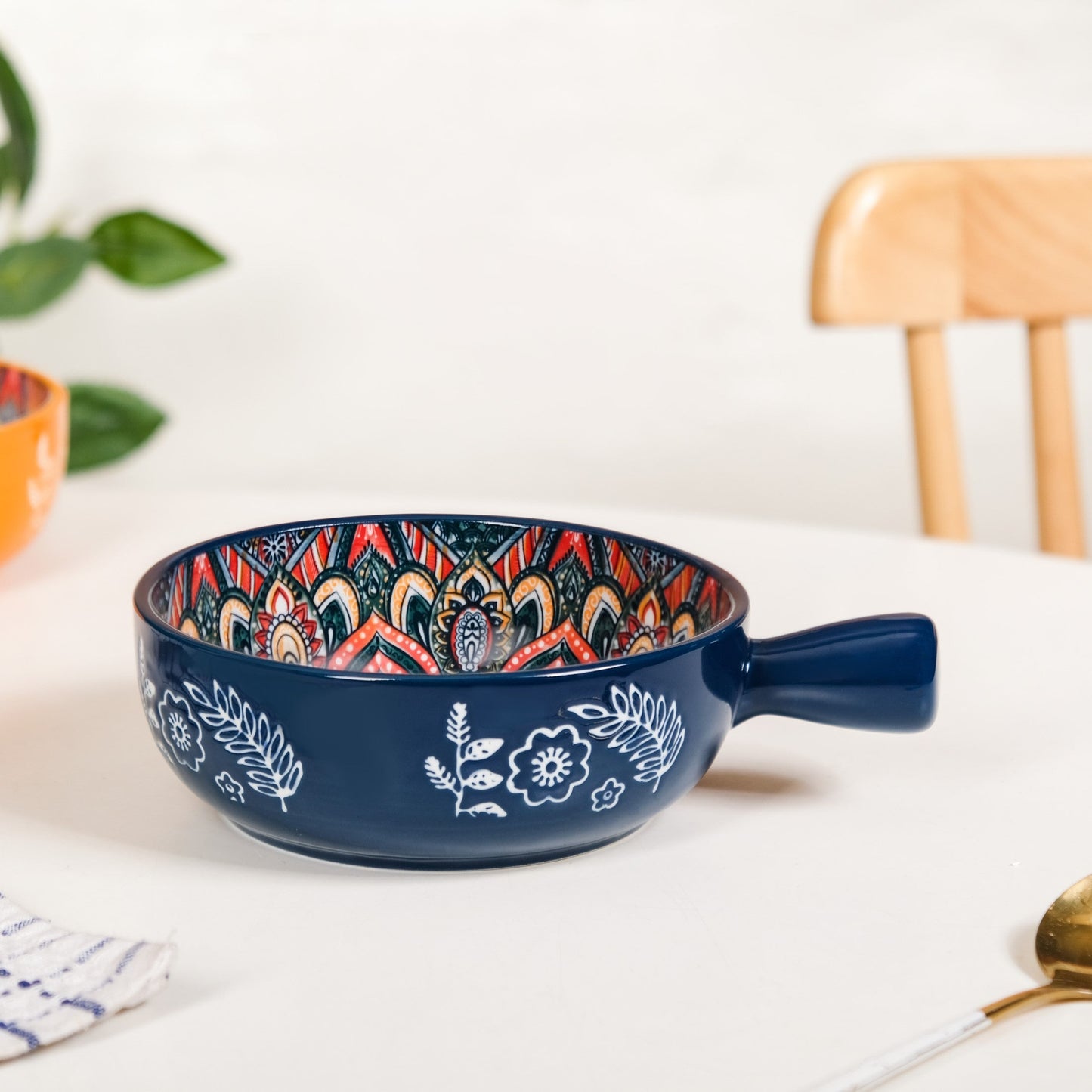 Mandala Melange Dish Bowl With Handle Blue 600ml