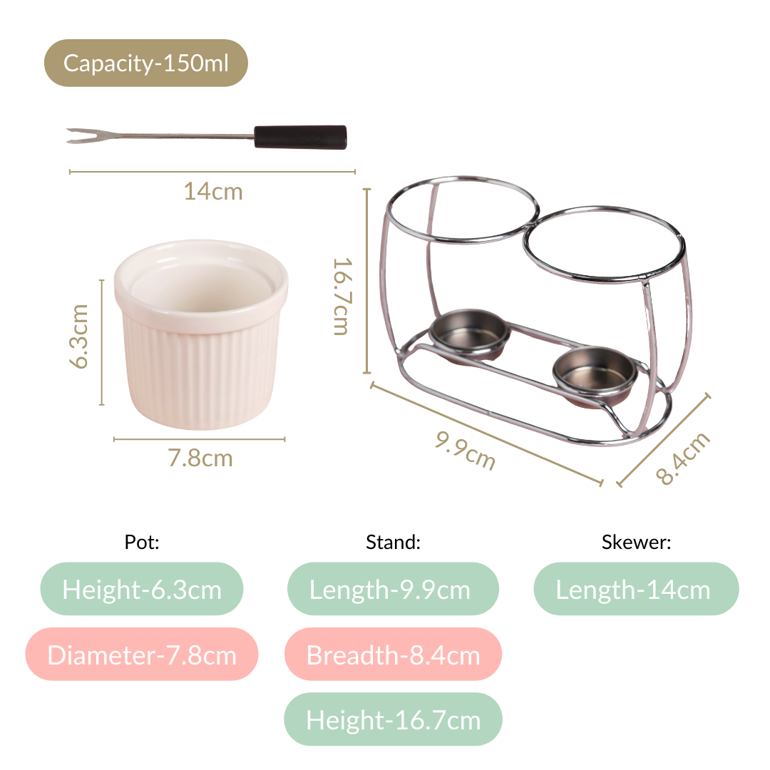 Double Bowl Ceramic Fondue Set