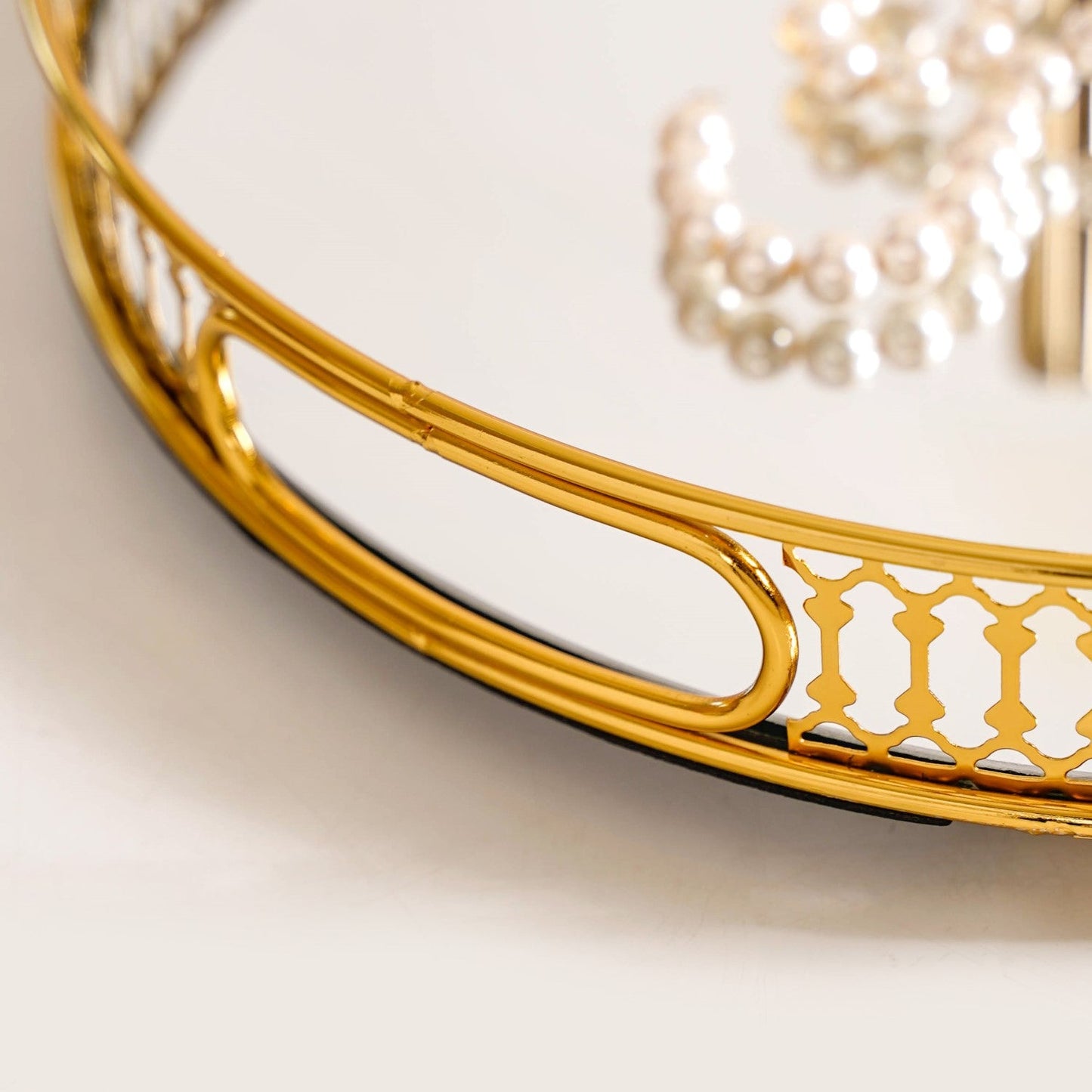 Gold Round Metal Mirror Tray For Decor