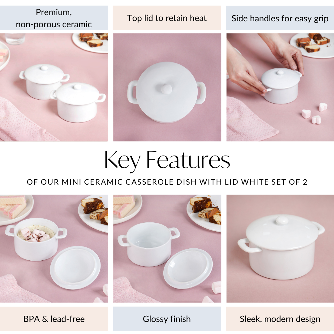 Mini Ceramic Casserole Dish With Lid White Set Of 2