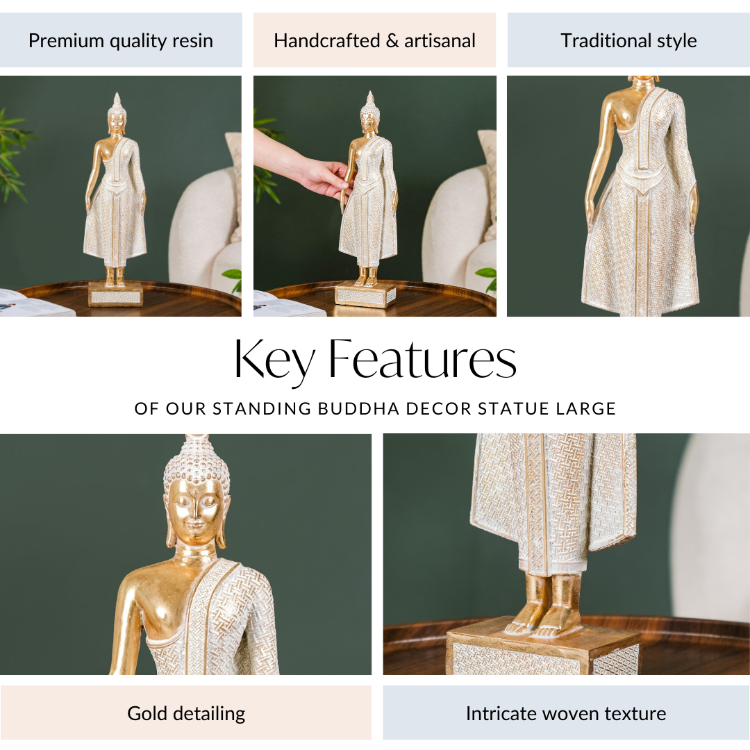 Gold Standing Buddha Decor Statue Large 16 Inch