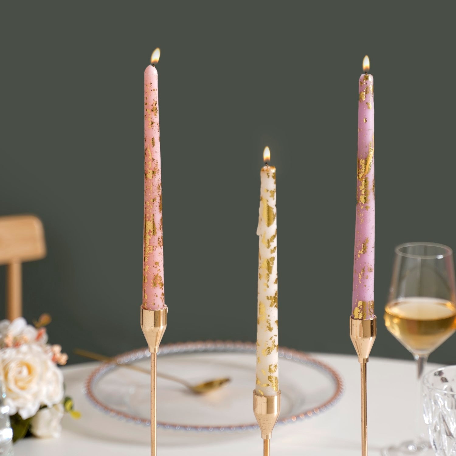 Pastel Gold Foil Candles Set Of 6 Multicolour