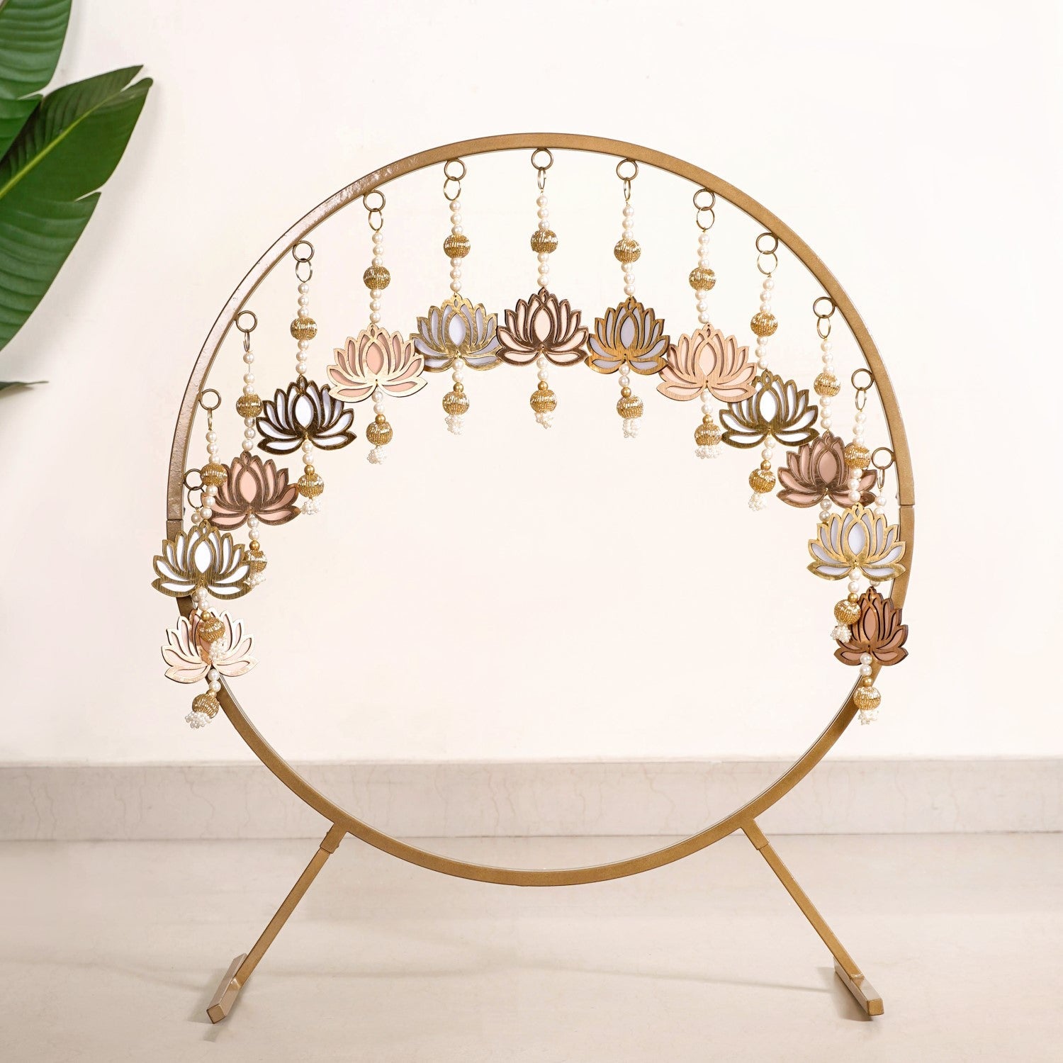 Puja Altar Circular Metal Frame With Lotus Decor 33 Inch
