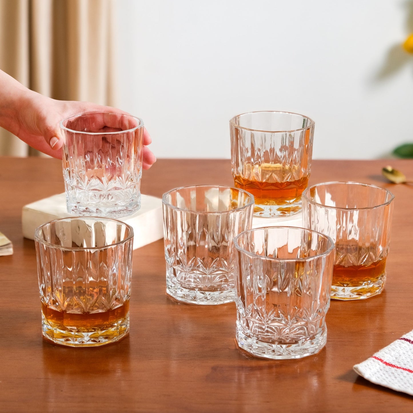 Embossed Heavy Base Whiskey Glass Large Set Of 6 310ml