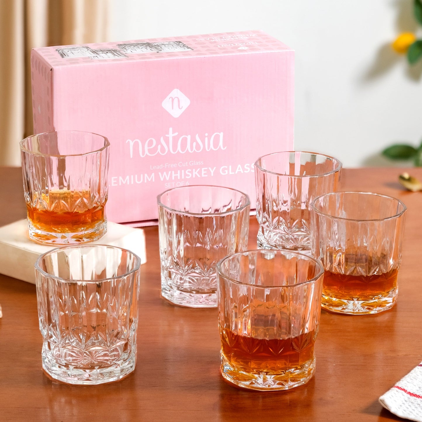Embossed Heavy Base Whiskey Glass Large Set Of 6 310ml