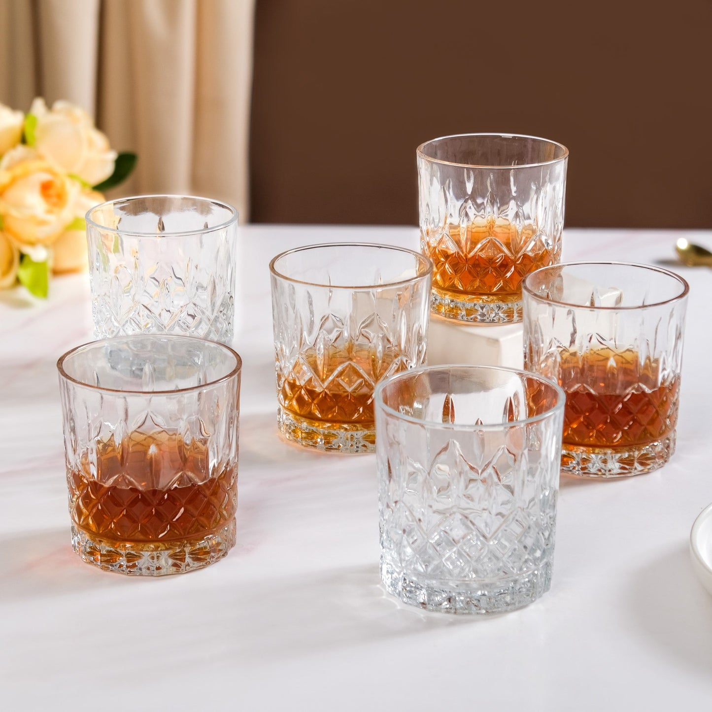 Embossed Heavy Base Old Fashioned Whiskey Glass Large Set Of 6 310ml
