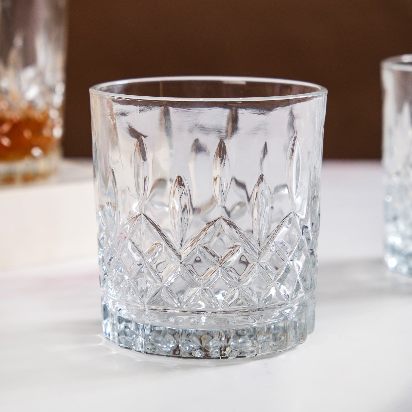 Embossed Heavy Base Old Fashioned Whiskey Glass Large Set Of 6 310ml
