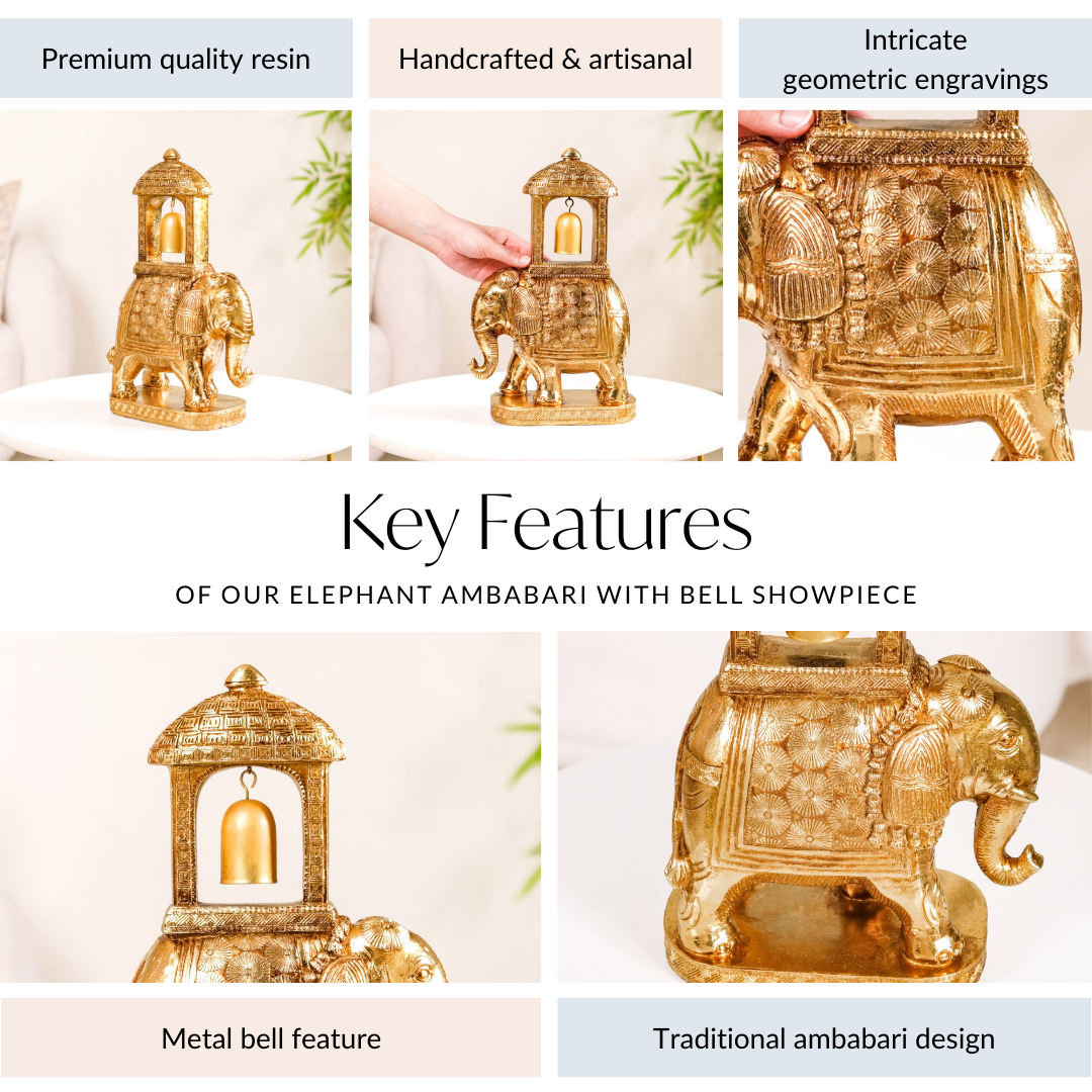 Royal Wedding Elephant With Bell Showpiece Gold