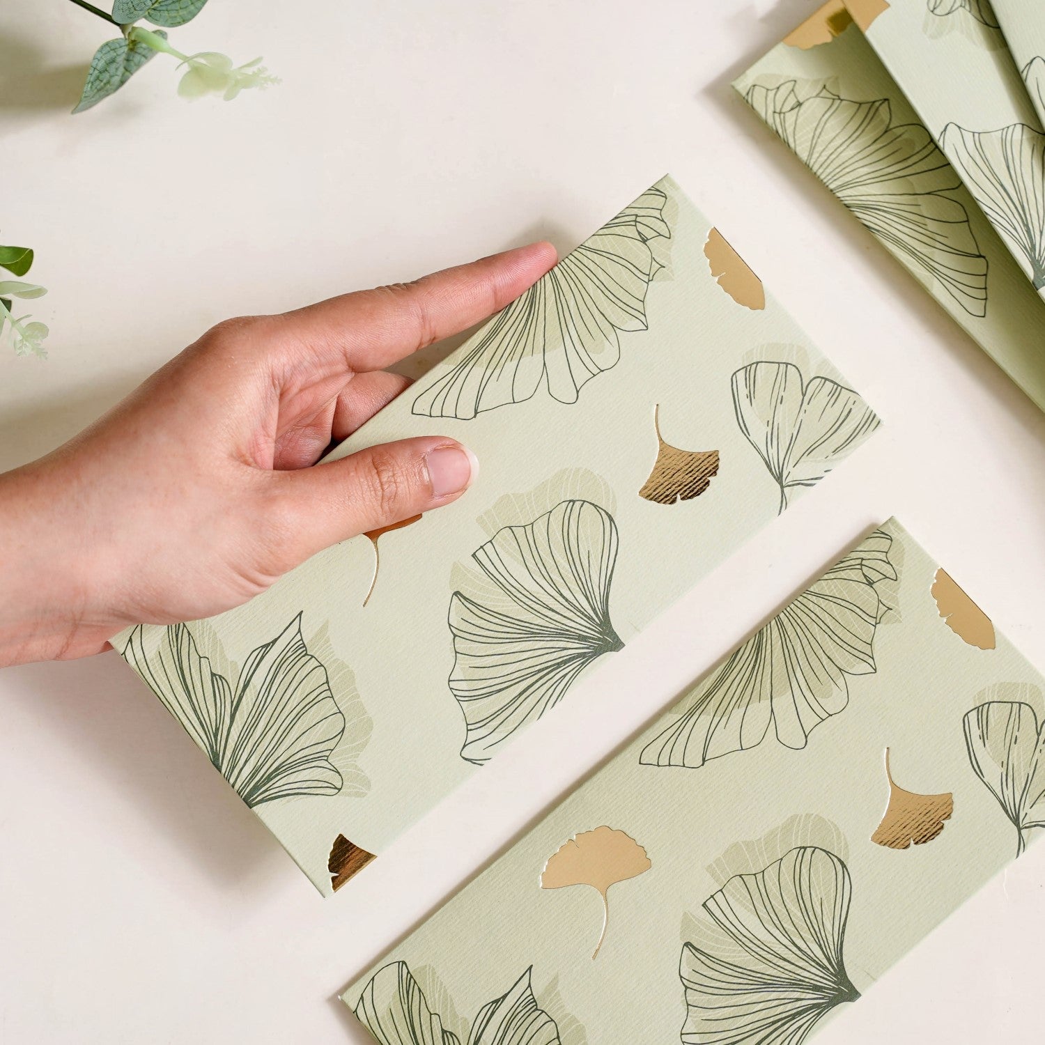 Oriental Glam Designer Set Of 12 Money Envelope Sage Green