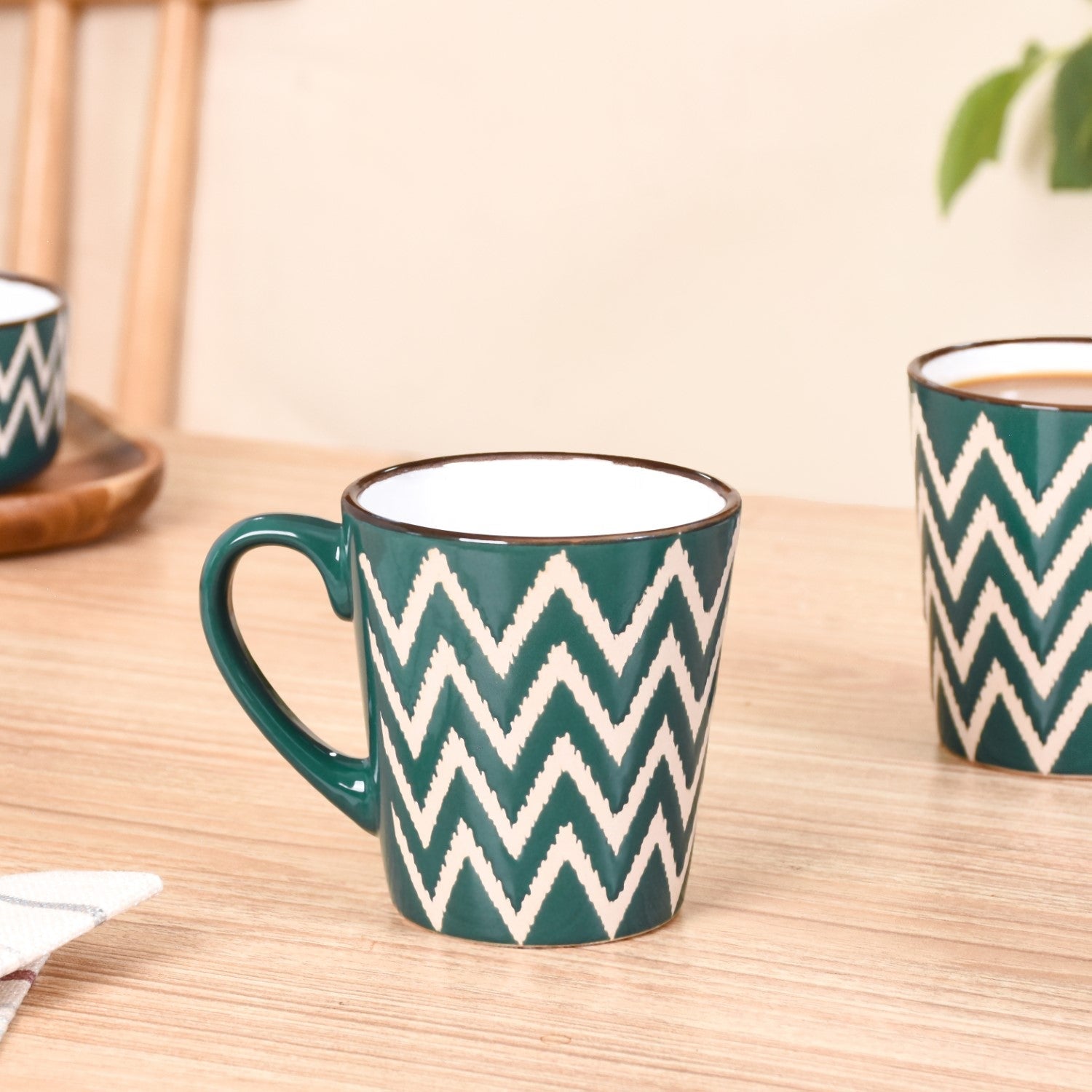 Oscilla Ceramic Tea Cup Set Of 6 Green 250ml