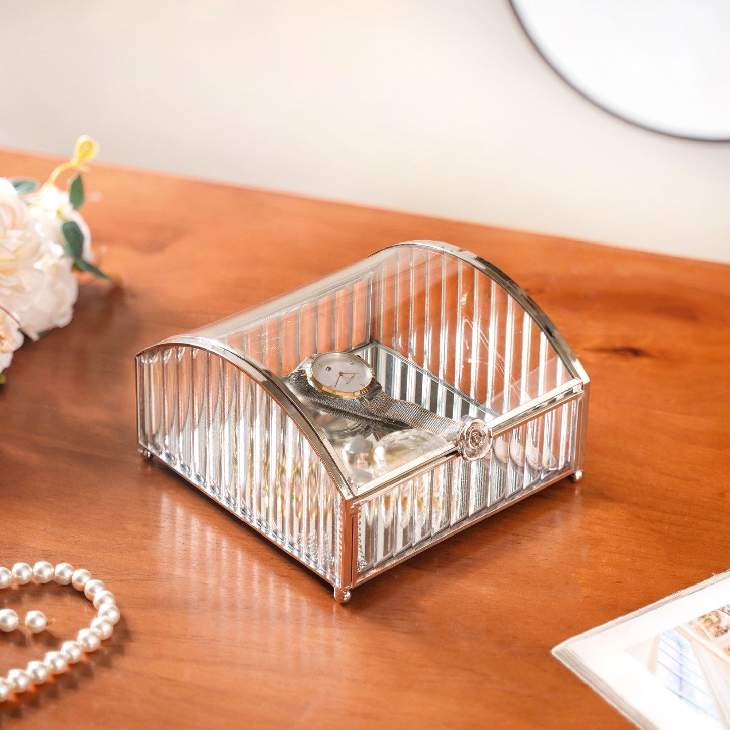 Glass Jewellery Box With Silver Frame