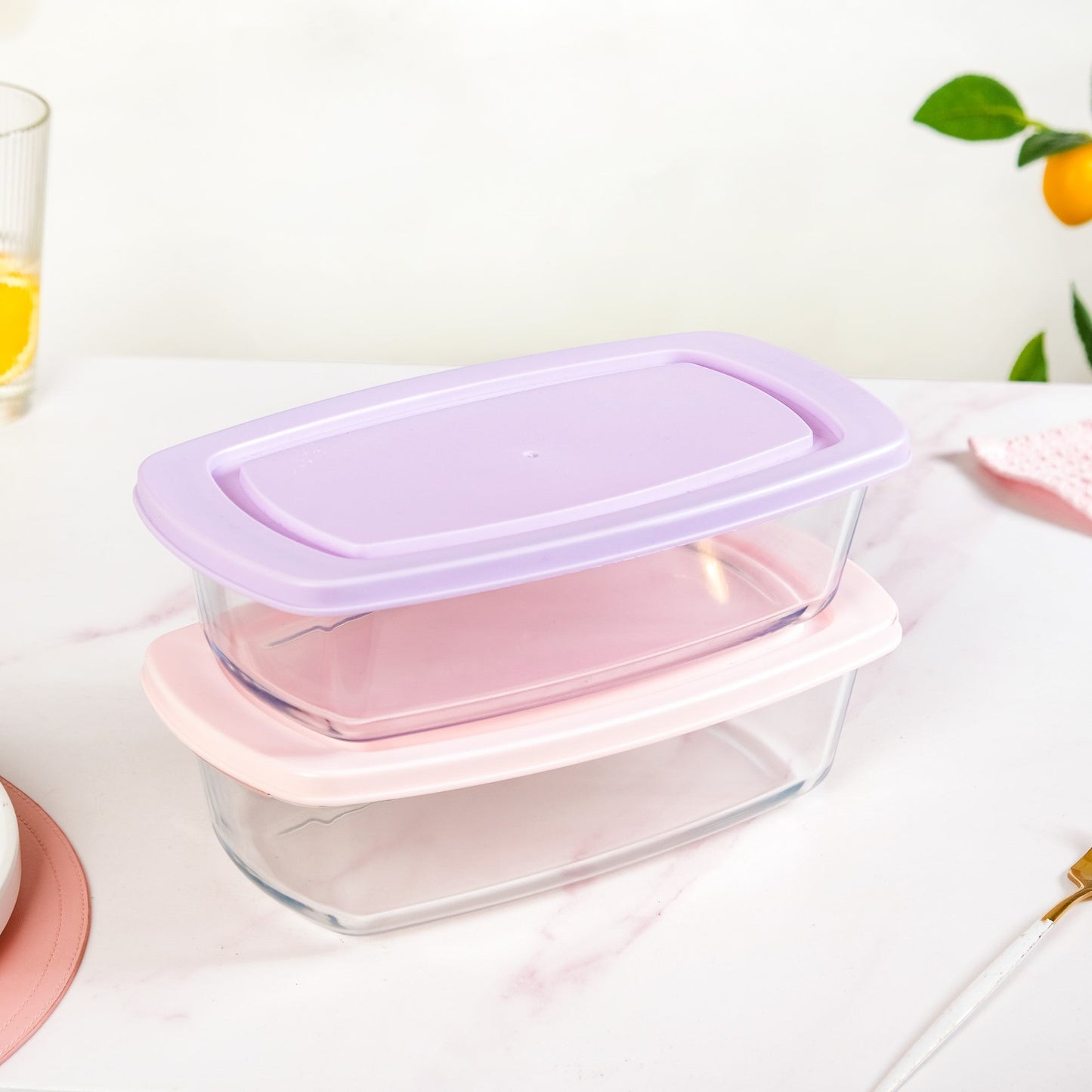 Set Of 2 Borosilicate Long Baking Dishes With Lid 1600ml