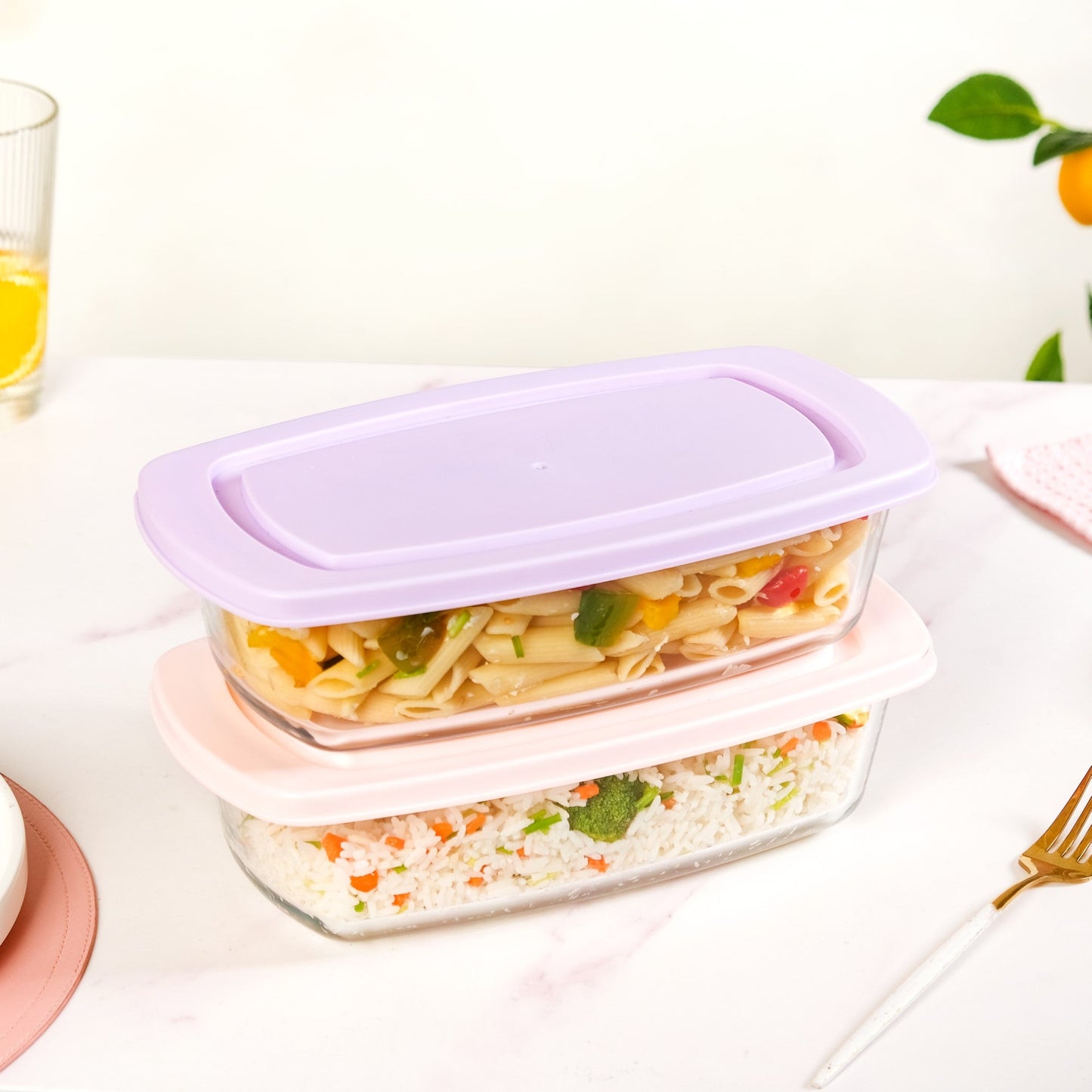 Set Of 2 Borosilicate Long Baking Dishes With Lid 1600ml