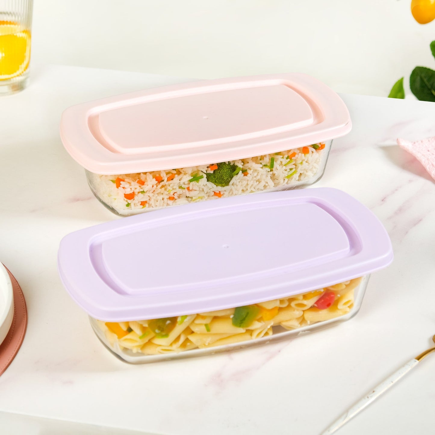Set Of 2 Borosilicate Long Baking Dishes With Lid 1600ml