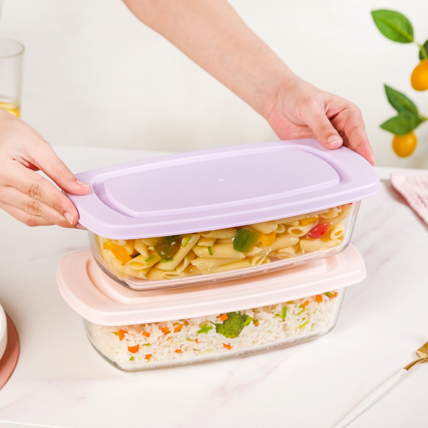 Set Of 2 Borosilicate Long Baking Dishes With Lid 1600ml