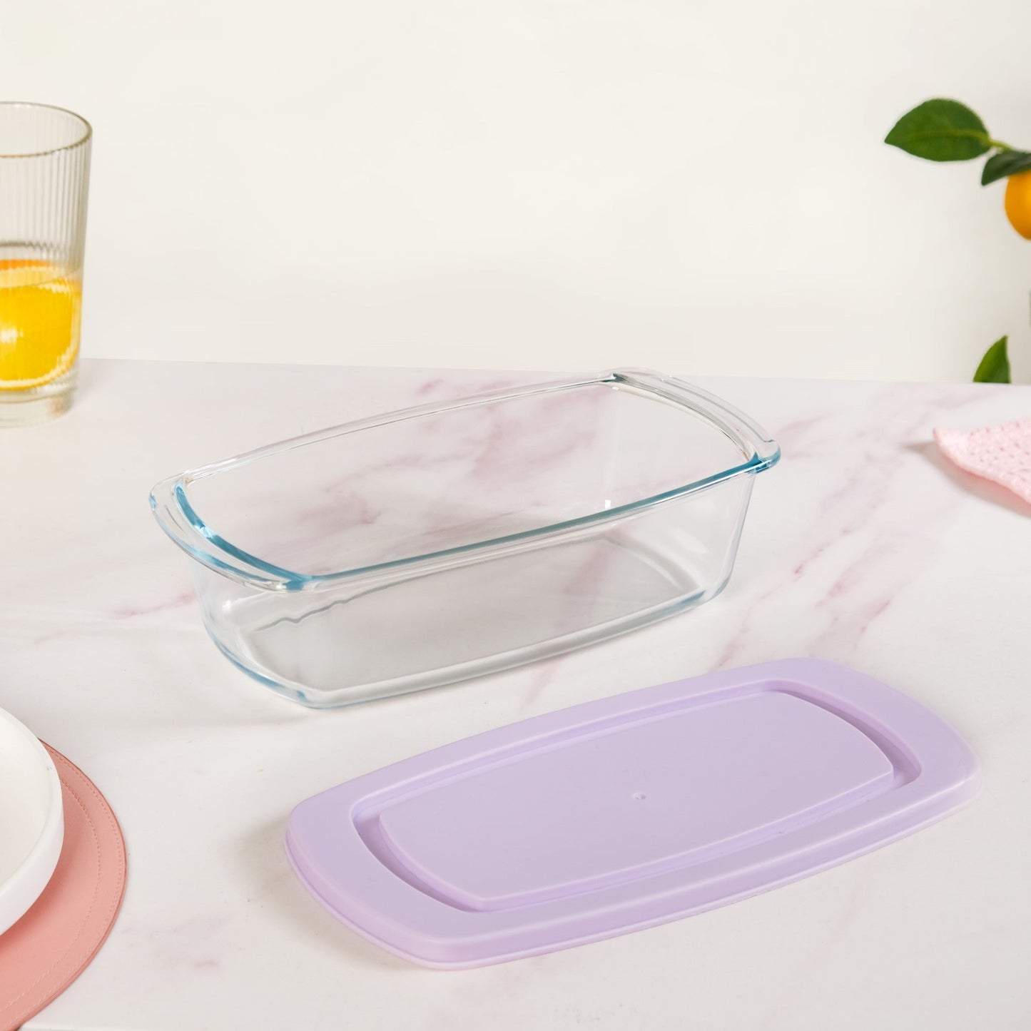Set Of 2 Borosilicate Long Baking Dishes With Lid 1600ml