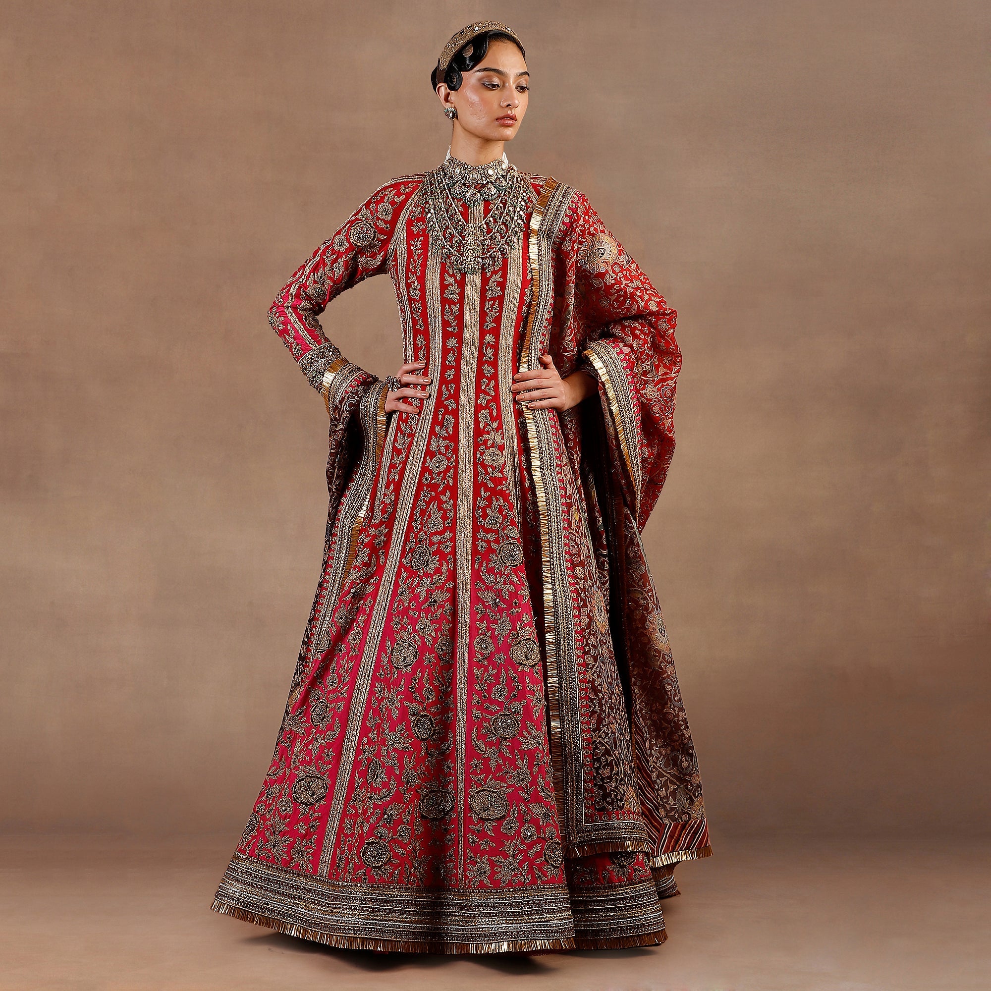 Fuschia Red Ombre Anarkali Set | EAST