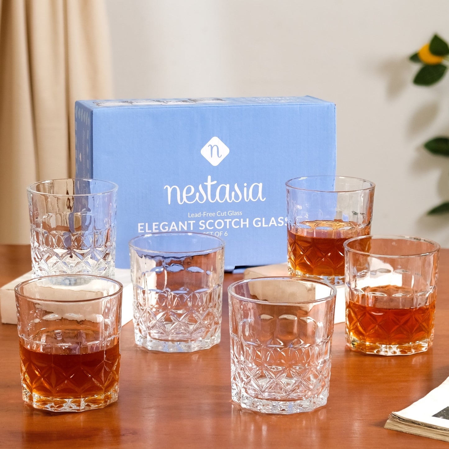 Geometric Embossed Scotch Glass Large Set Of 6 310ml