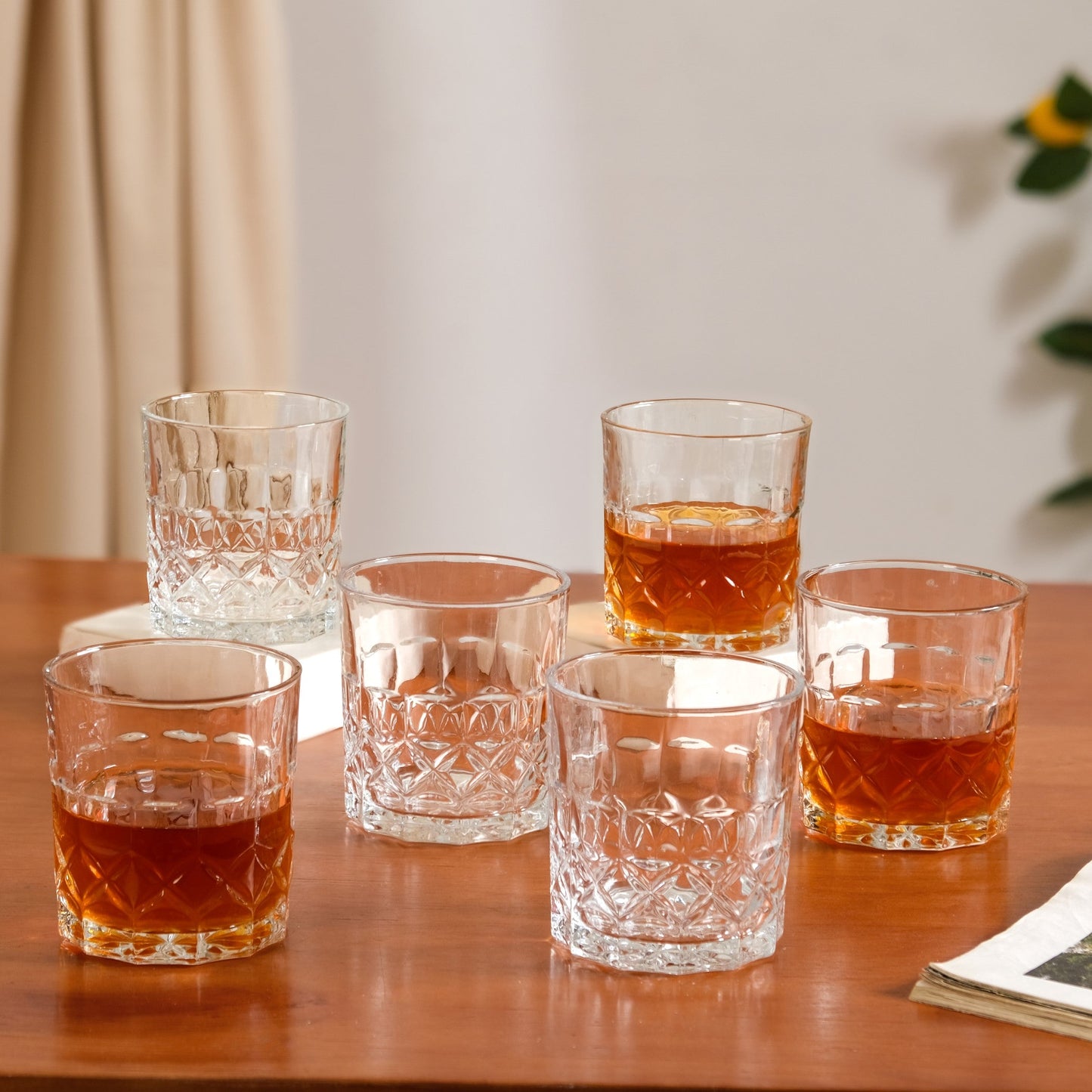 Geometric Embossed Scotch Glass Large Set Of 6 310ml