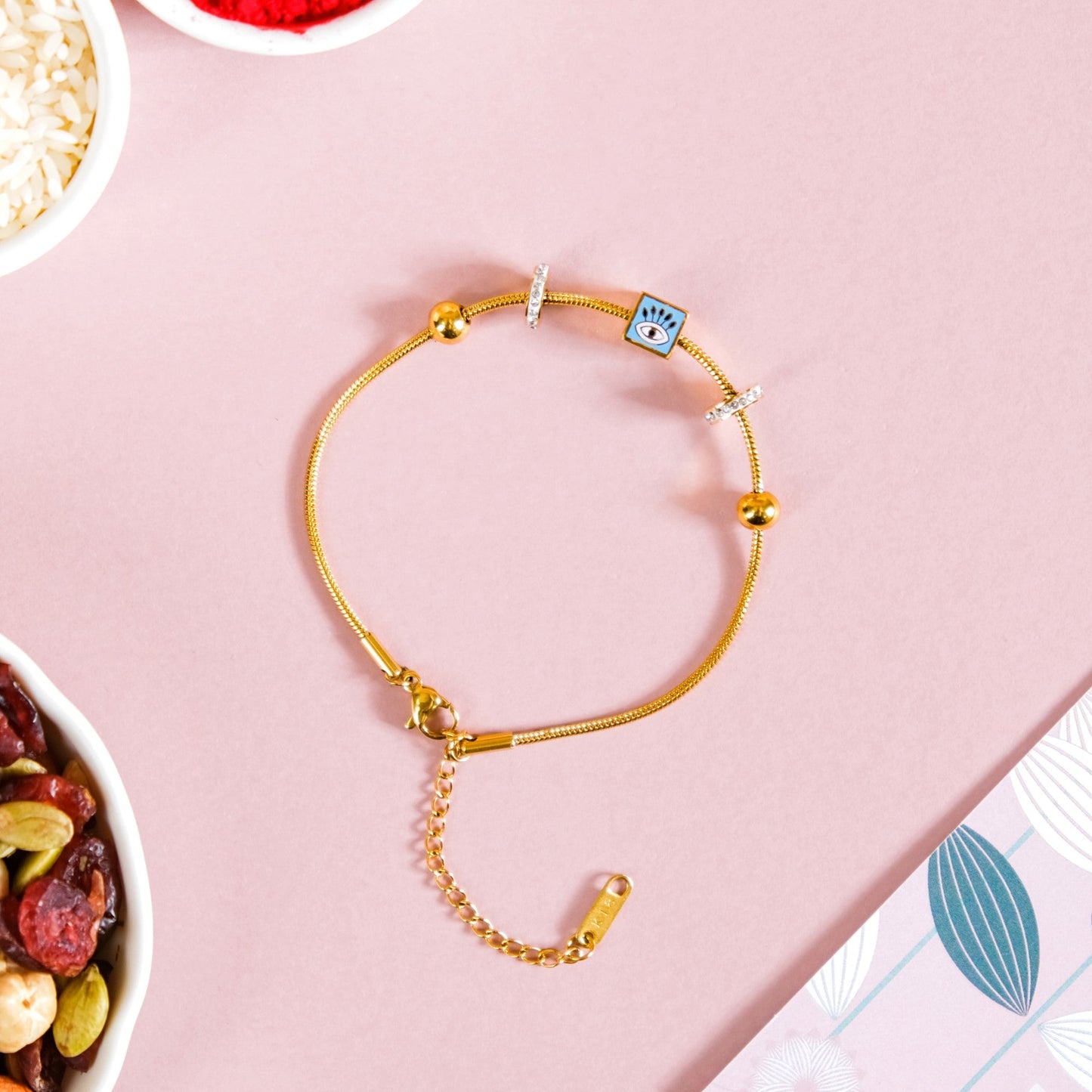Evil Eye Gold Bracelet Rakhi Hamper Set Of 3 With Gift Box