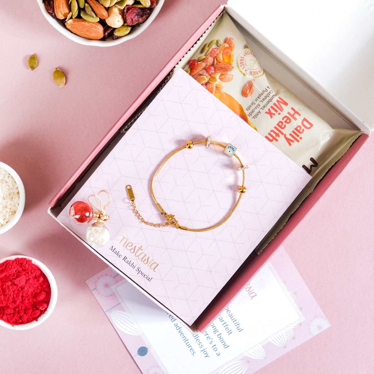 Evil Eye Gold Bracelet Rakhi Hamper Set Of 3 With Gift Box