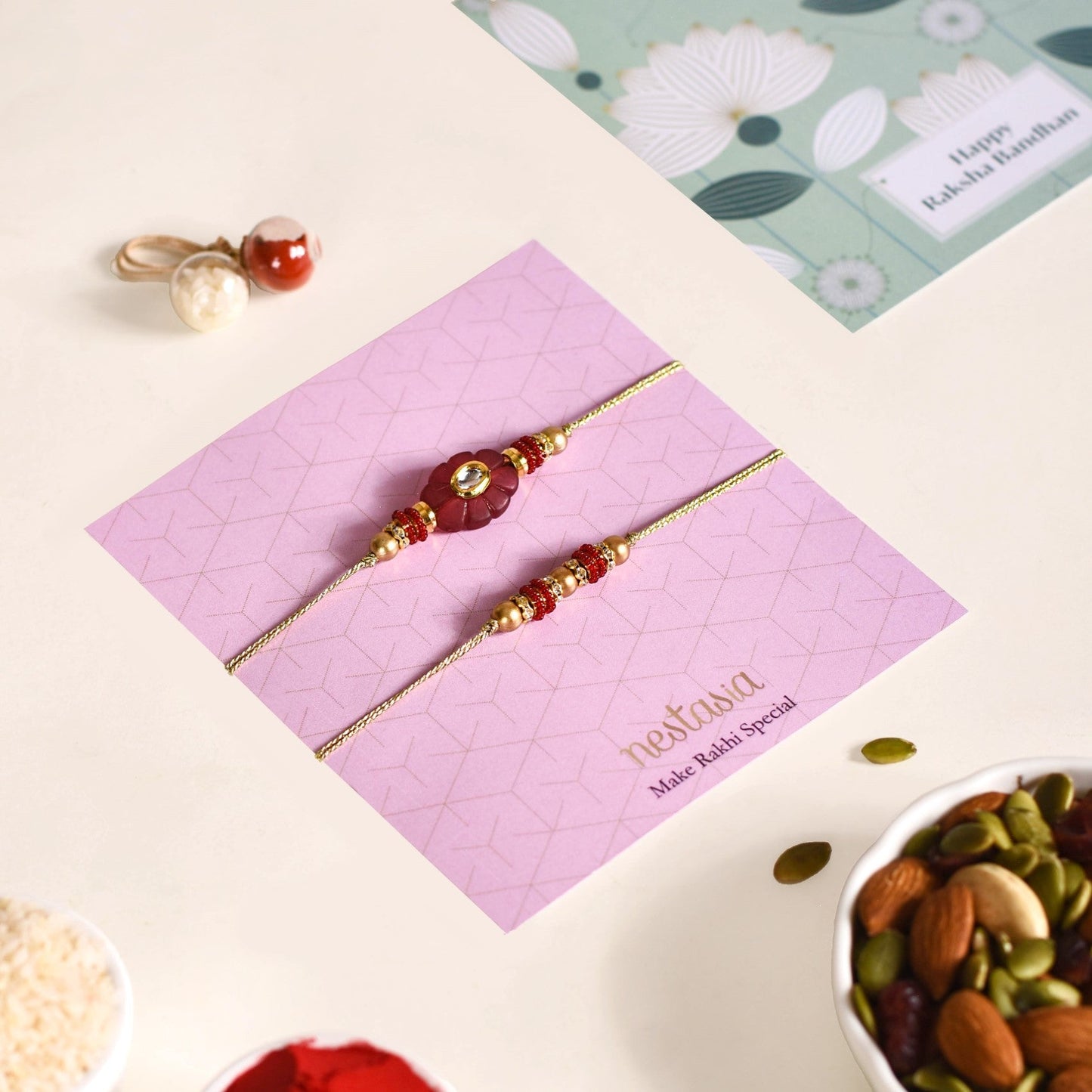 Maroon Bloom Rakhi Set Of 4 With Box And Card