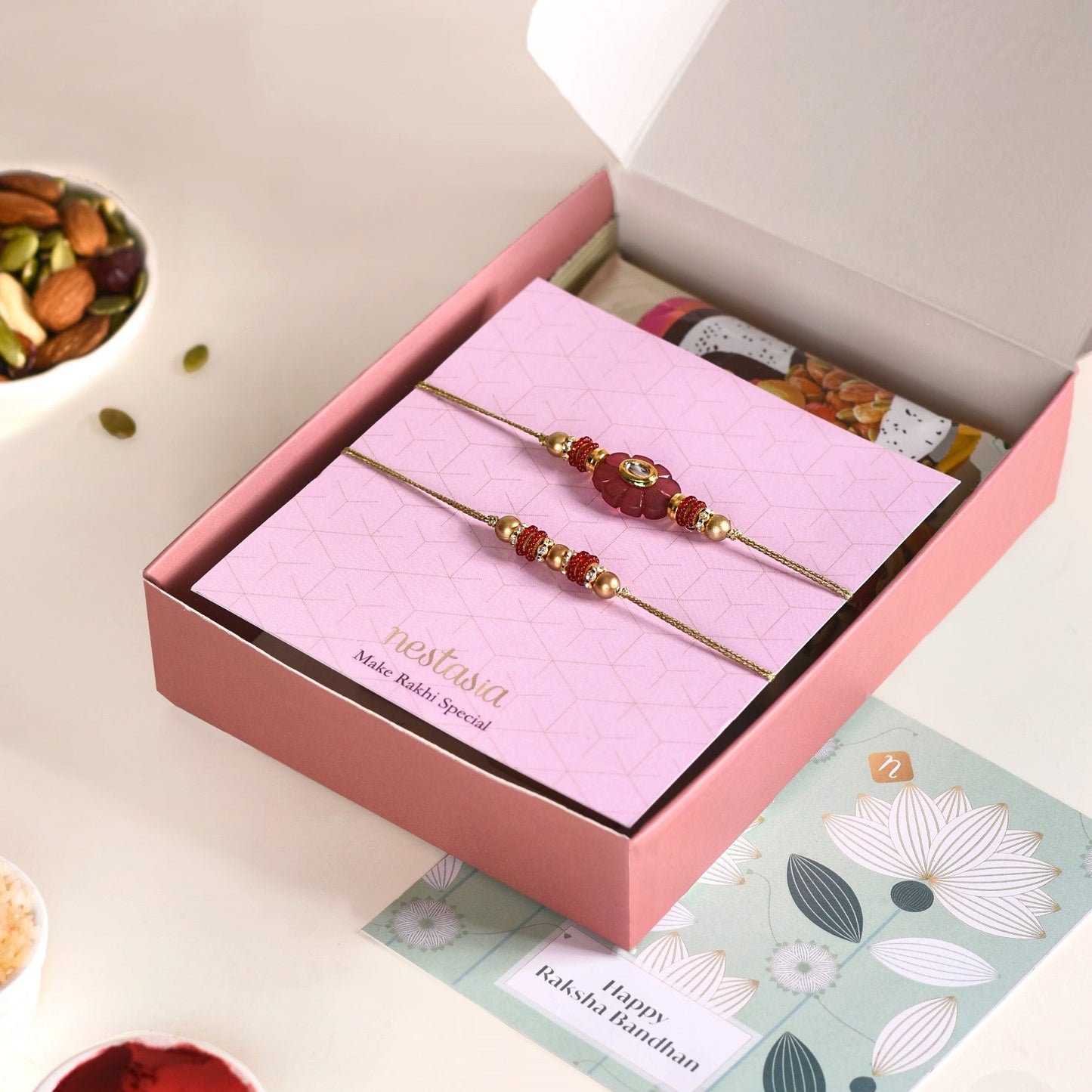 Maroon Bloom Rakhi Set Of 4 With Box And Card