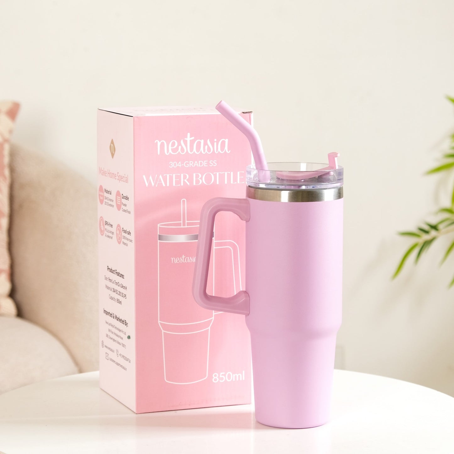 Glacio Stainless Steel Water Bottle Apt For Car Cup Holder Baby Rose 850ml