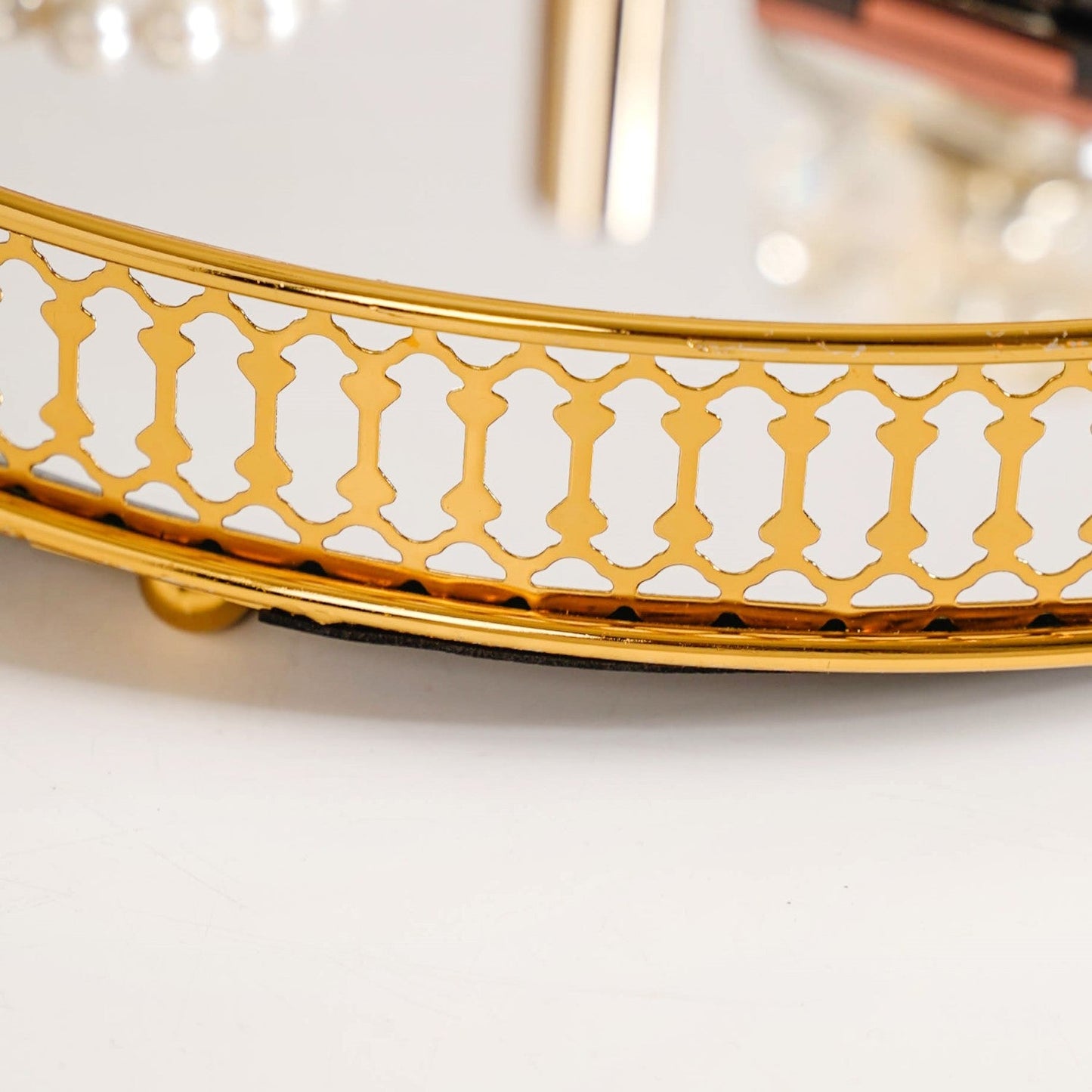 Gold Round Metal Mirror Tray For Decor