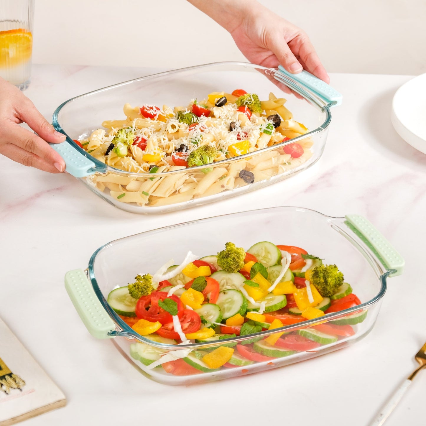 Glass Baking Dish with Heat Protectant Silicone Grips Set of 2