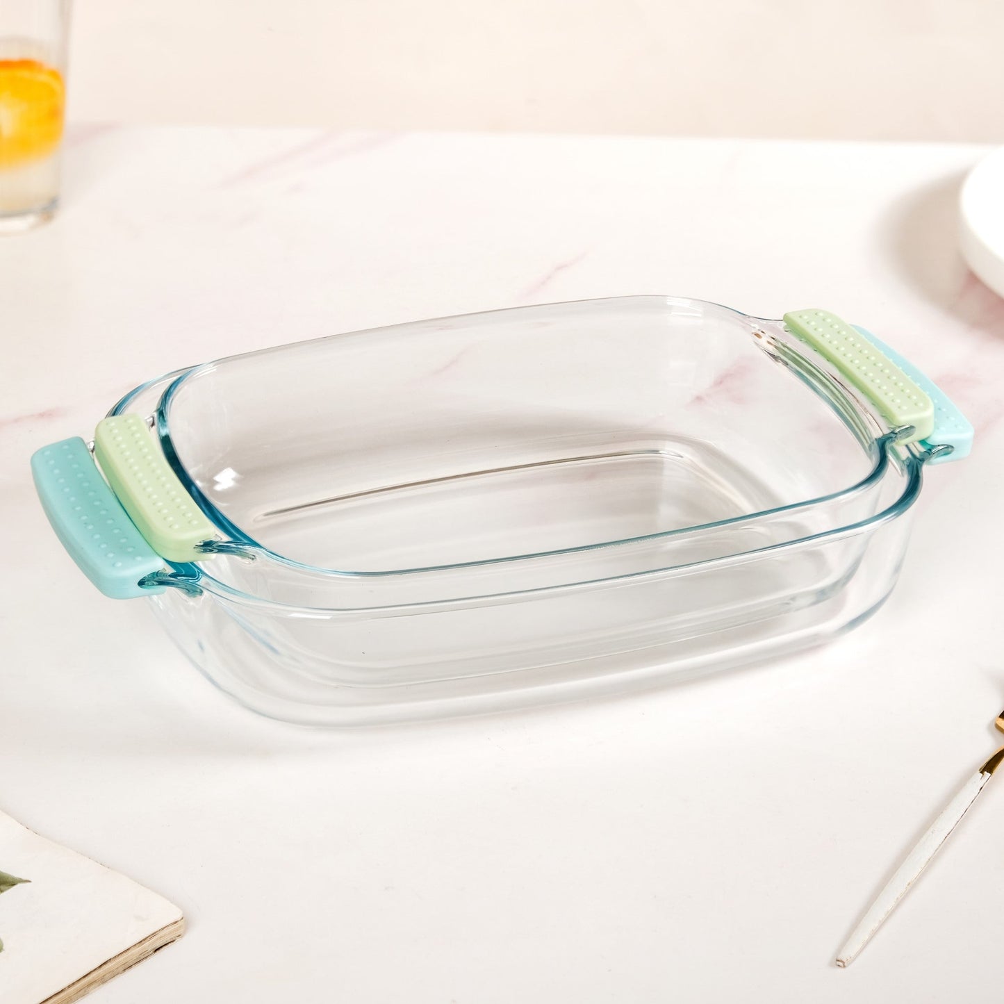Glass Baking Dish with Heat Protectant Silicone Grips Set of 2