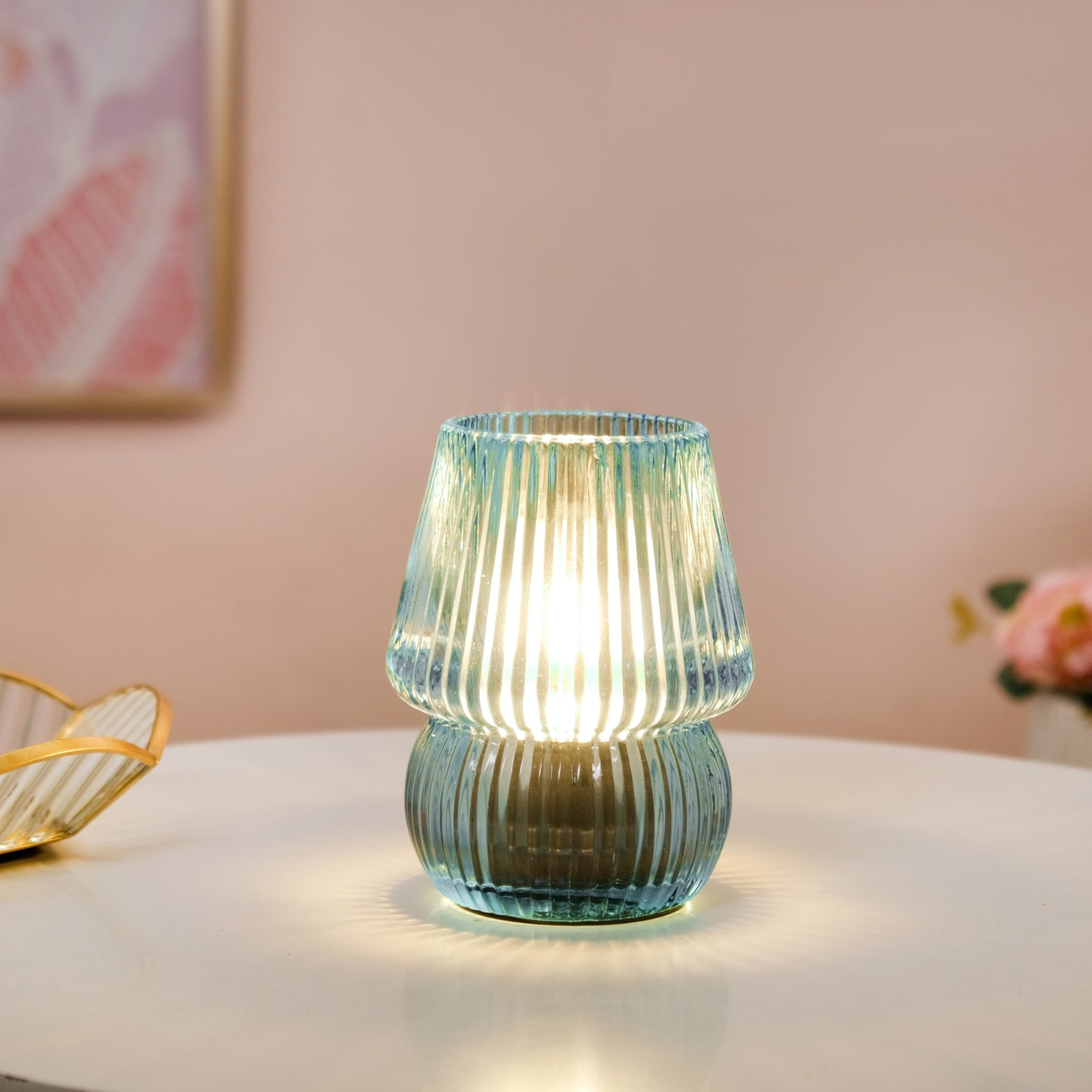 Portable LED Glass Table Lamp Blue