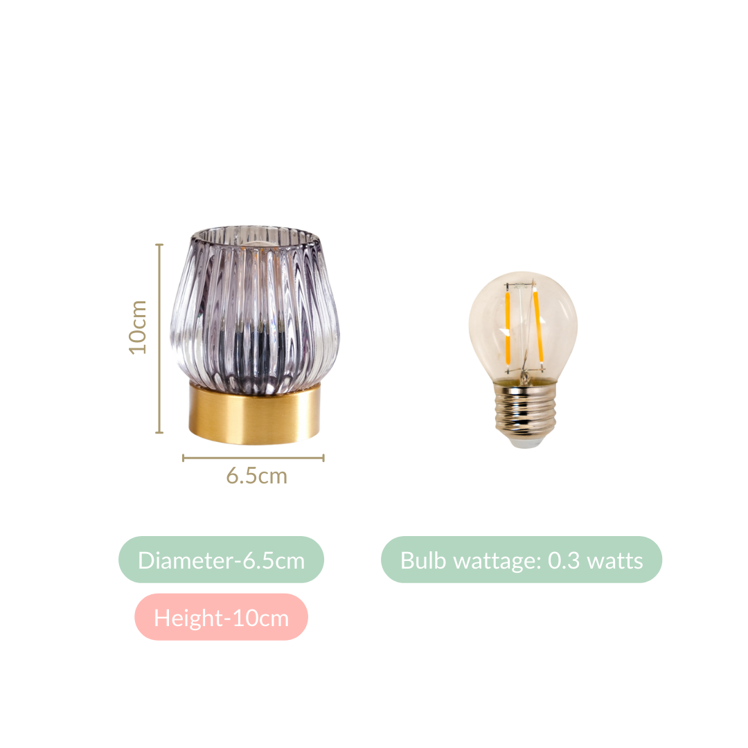 Grey Glass Tulip Battery Lamp With LED Light Bulb