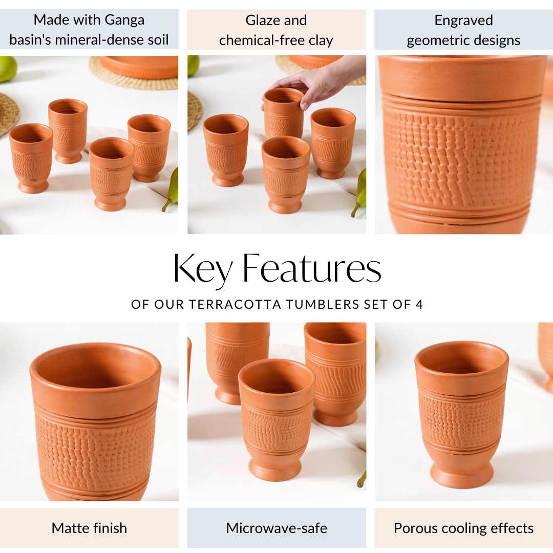 Glaze Free Terracotta Clay Tumblers Set Of 4 300ml