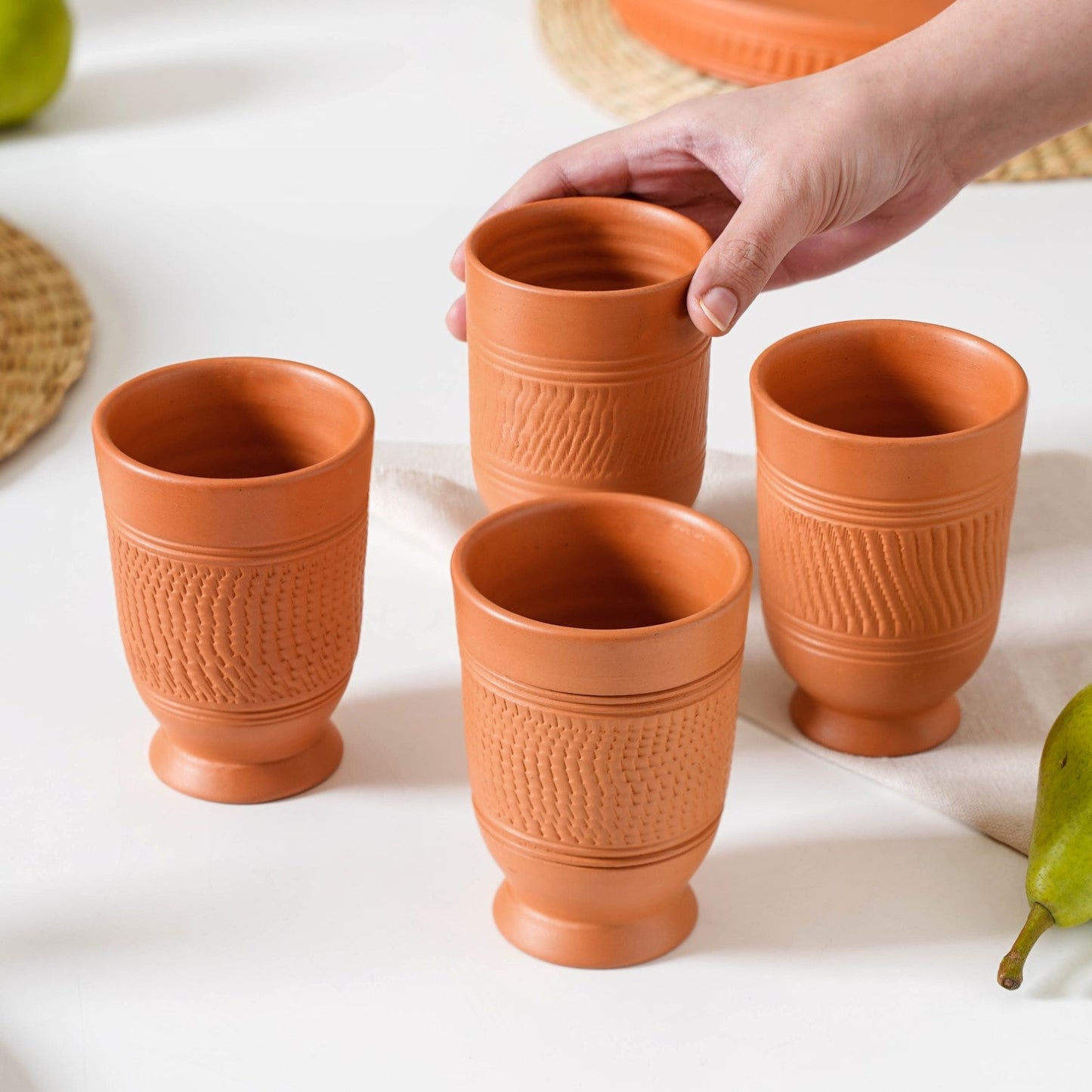 Glaze Free Terracotta Clay Tumblers Set Of 4 300ml
