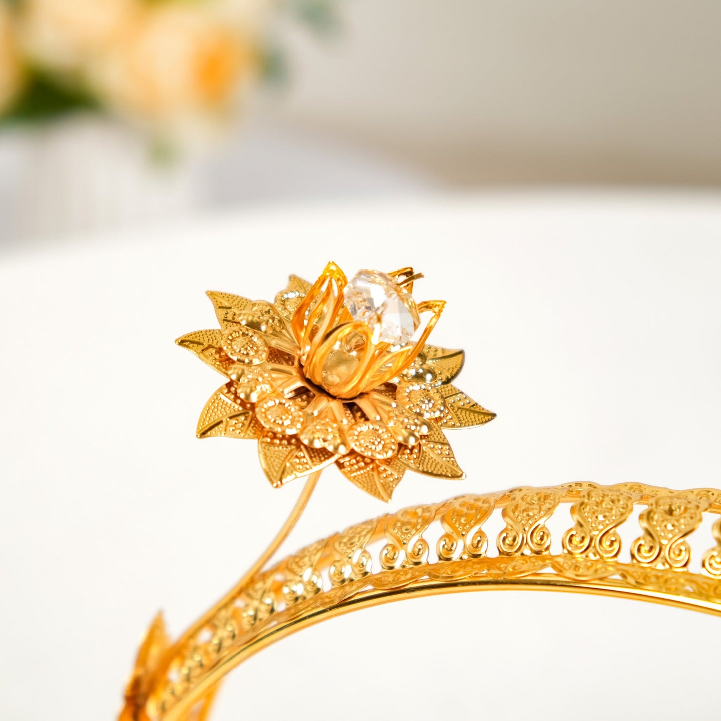 Gold Decorative Tray With Floral Metal Frame
