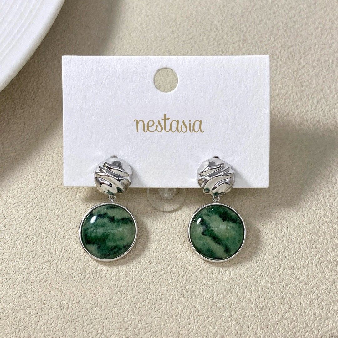 Green Marble Dainty Drop Earrings