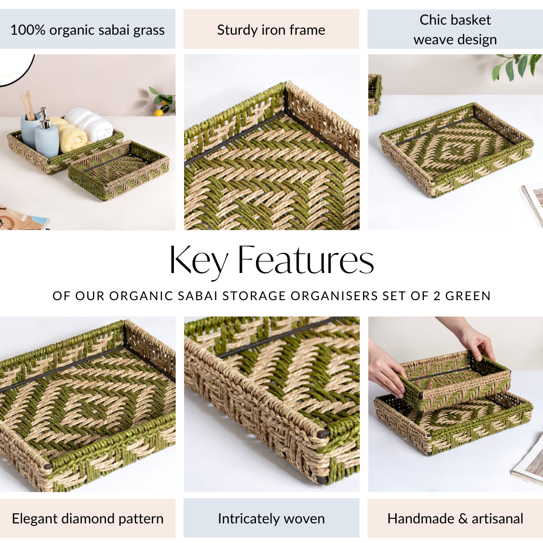 Organic Sabai Storage Organisers Set Of 2 Green