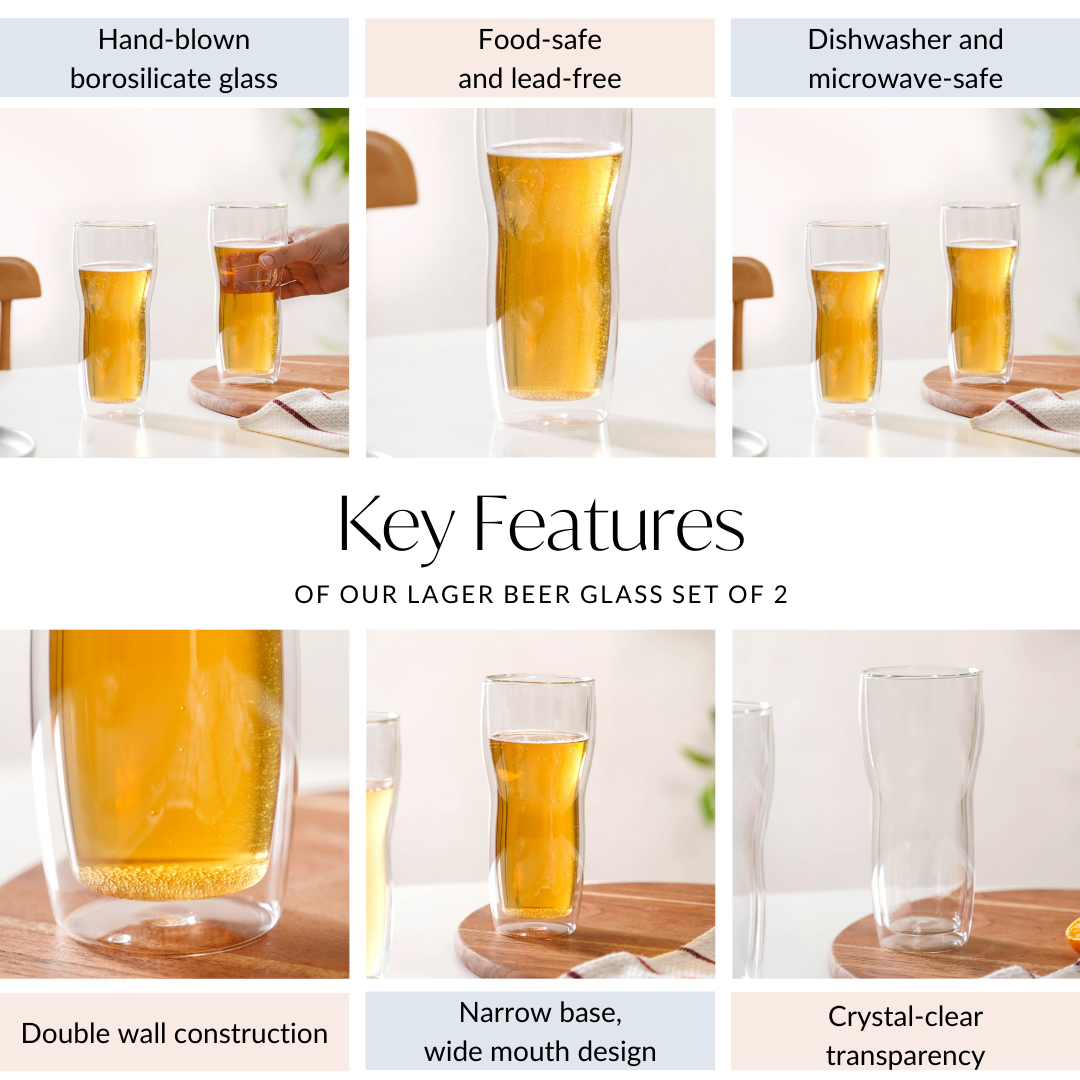 Lager Beer High Borosilicate Double Wall Glass Set Of 2 500ml